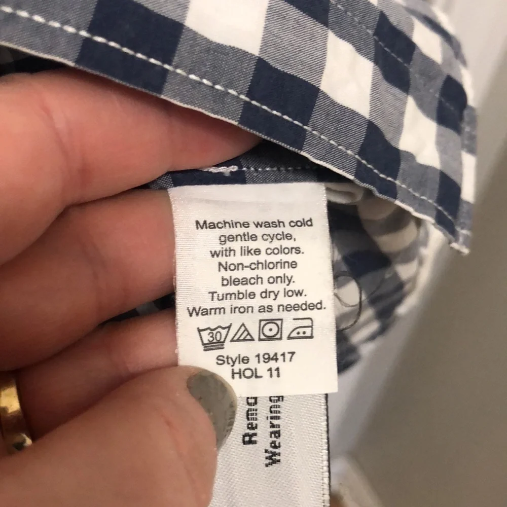 J Crew Buffalo Check Blue White Button Down Shirt Mens 16 - 16.5